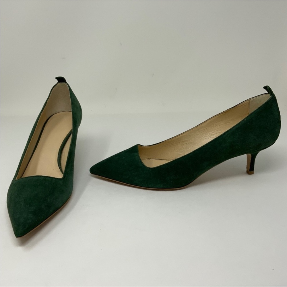 Everlane The Editor Heel Made In Italy Green Suede Pointed Toe Kitten Pumps